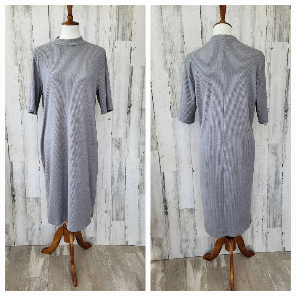 Gray Midi Dress Stretch Ribbed Old Navy